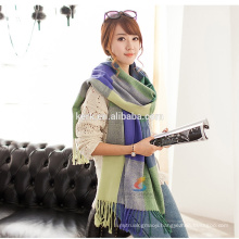 Unisex large tartan checked cashmere shawl pashmina camel green fashionable scarf